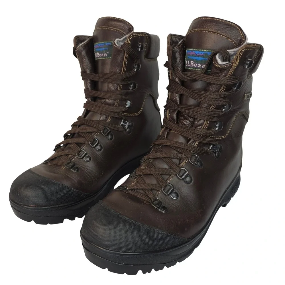 VTG LL Bean Cresta Hiking Boots Rare High Ankle Brown Leather Italy 8.5M 10L